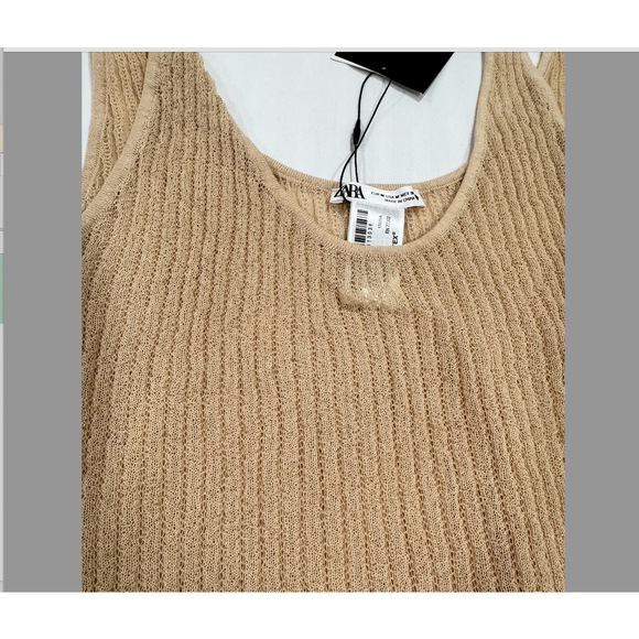 Women's Zara Beige Ribbed Knit Tank Top Size M - Picture 5 of 6